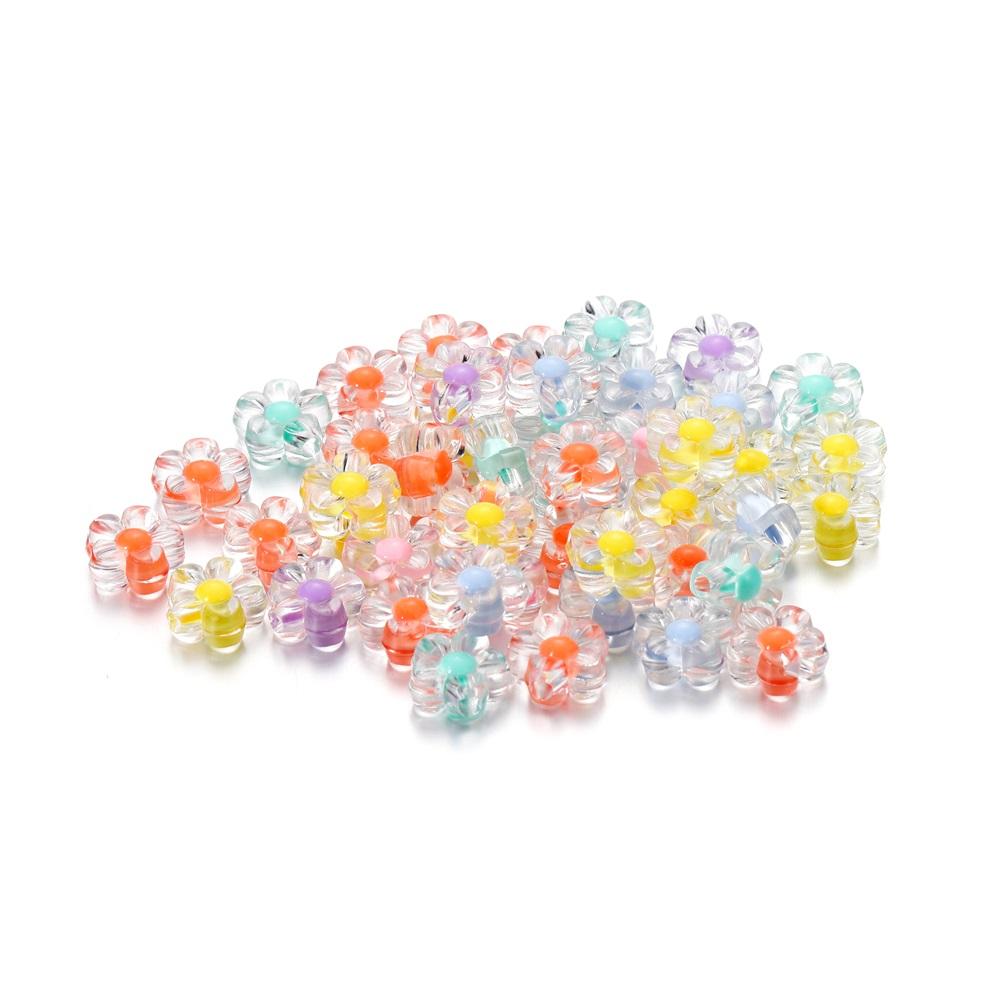 50pcs/Lot Colorful Transparent Acrylic Flower Beads Spacer Loose Beads for DIY Bracelet Necklace Jewelry Making Accessories
