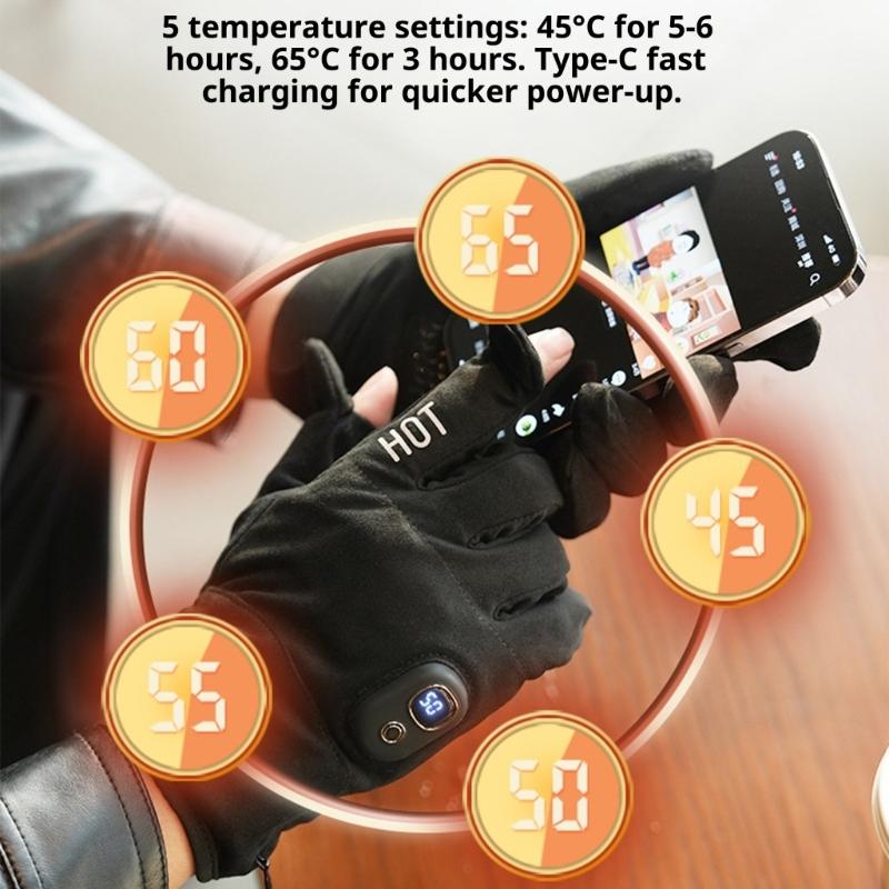Rechargeable Electric Heated Winter Gloves Touchscreens Compatible Thermals Gloves With 3000mAh Battery For Skiing Cycling Commuting