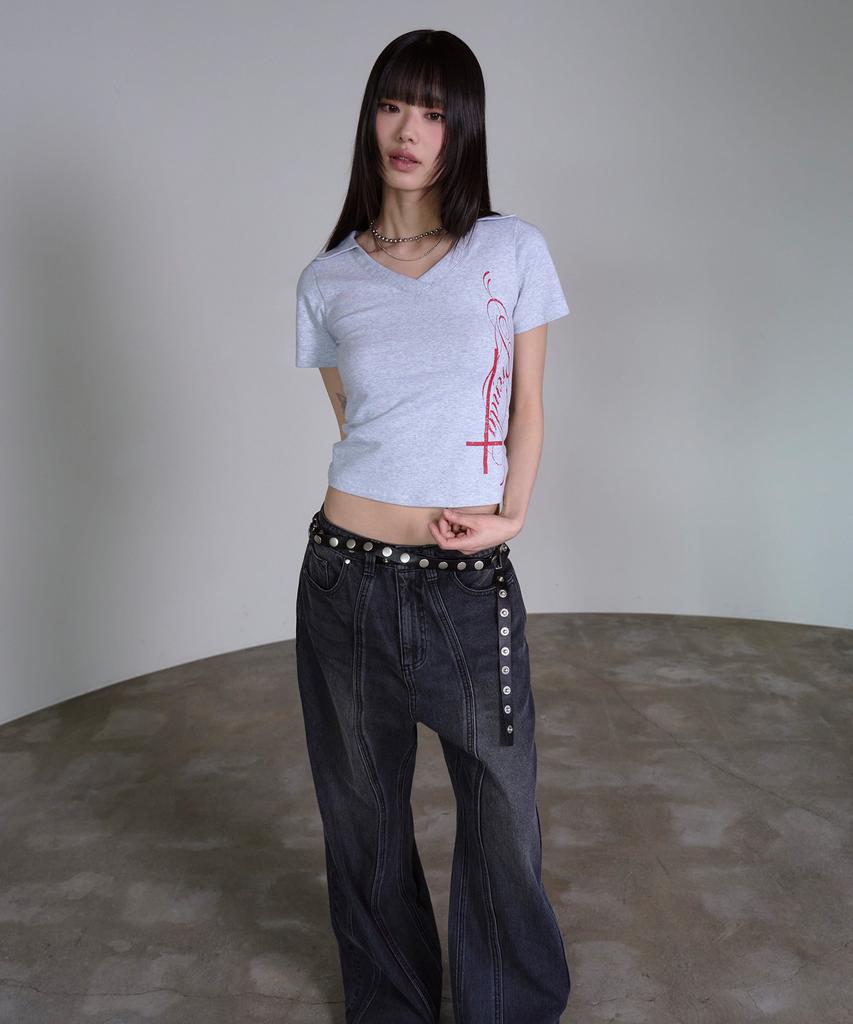 PRENDA Side Cross Polo Top Gray