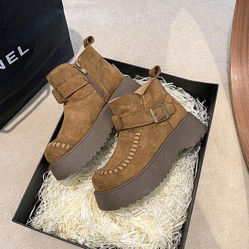 Height-increasing Thick-soled Martin Boots Women's 2025 New Autumn Super-hot Big Head Retro Versatile and Thin Muffin Short Boots