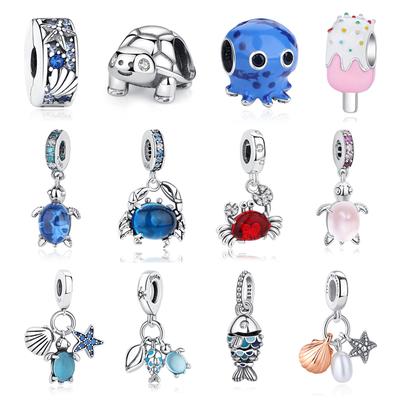 925 Silver Sea Turtle Pendant Charm Crystal Beads For DIY Bracelets Necklaces Women Jewelry