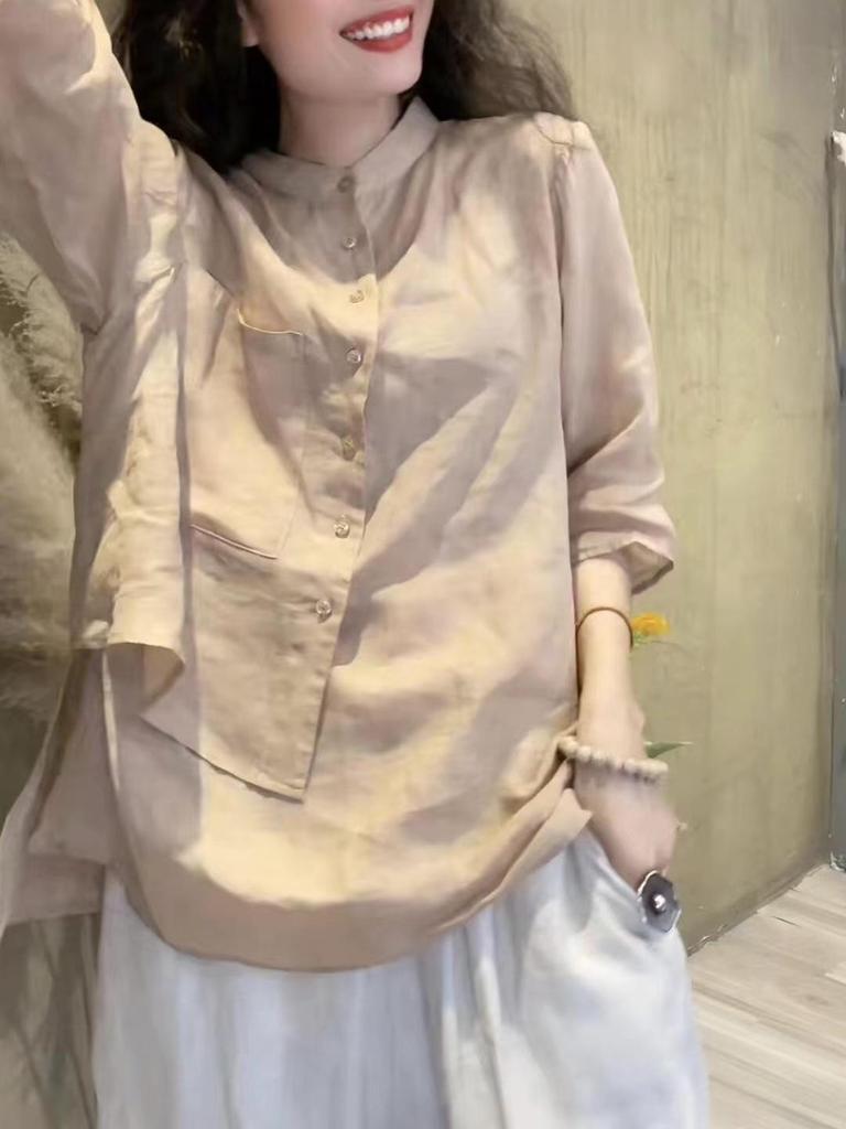 Women's Retro Cotton Linen Irregular Seven-Sleeve Shirt - 2024 Autumn Design, Flattering Loose Fit