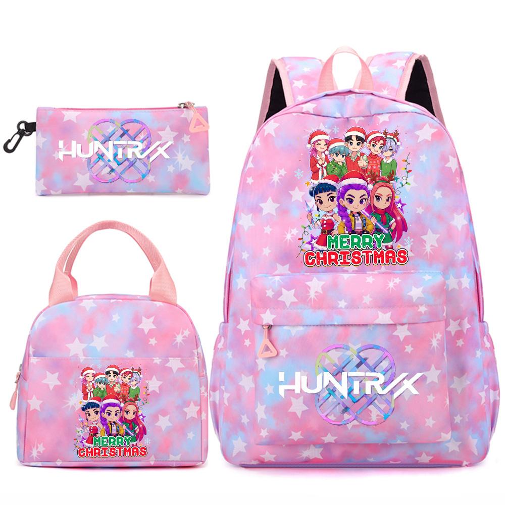 3Pcs/set Christmas Kpop Printed Backpack Handbag Pencil Case for Teenger Student Girl Boy Schoolbag Kid Bookbag Large Capacity Travel Bag Gift