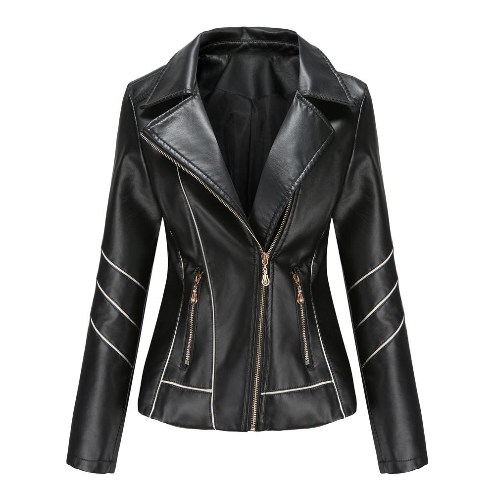 2024 Women's Exclusive PU Leather Motorcycle Jacket - Thin Short Design for Spring and Autumn