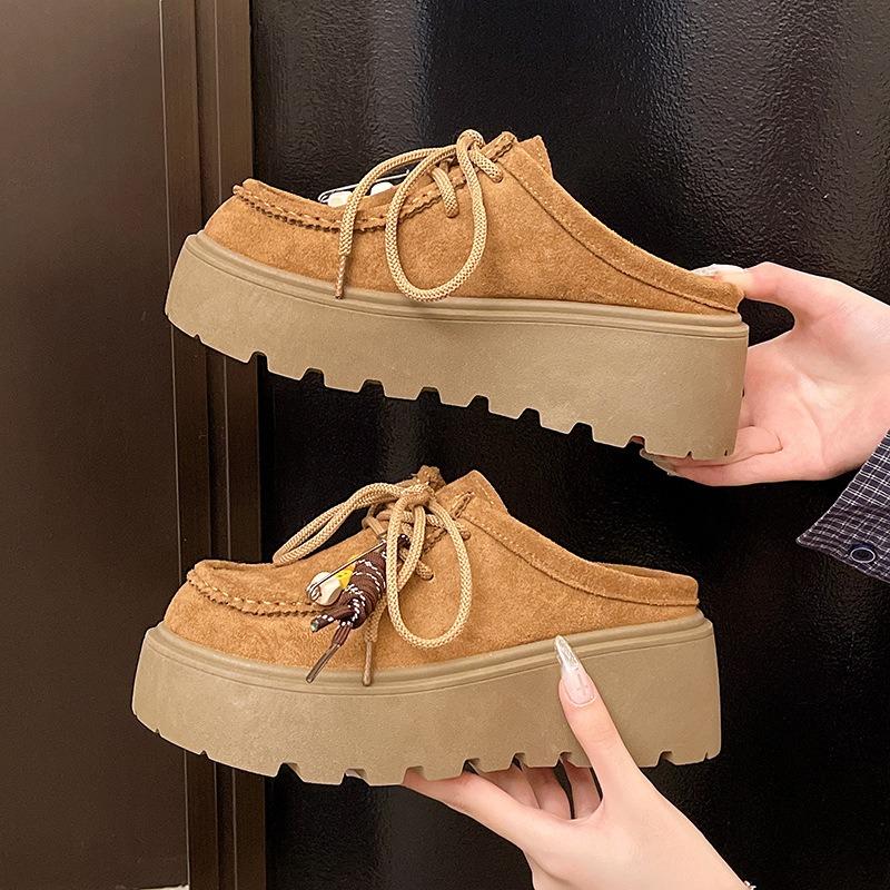 Thick-soled Heightening Bag Head Slippers for Women To Wear Outside the Autumn New Retro Kangaroo Shoes, Half a Tow