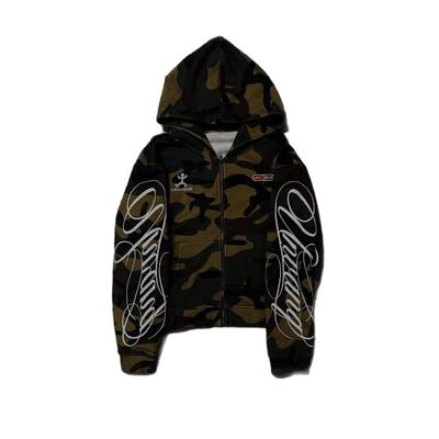 Autumn New Men's and Women's High Street Fashion Embroidery Camouflage Harajuku Ins Style Zipper Hooded Sweatshirt Y2k Clothing