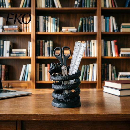 Desk Pen Cup 3D Printed Dragon Holder, Mystical Fantasy Pencil Unique Organizer Cup, Desktop Makeup Brush Holder for Home, Office Artistic Container