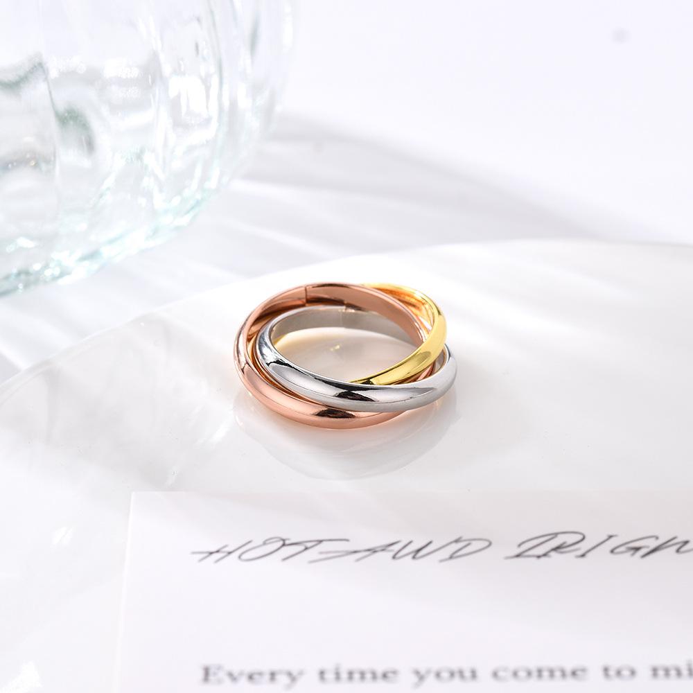 Трехцветные раздвижные классические кольца для пары с тремя кольцами: Модные гладкие кольца высокого класса Size 9
