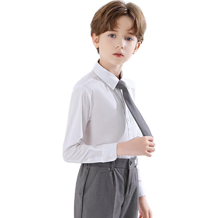 Yinuofang Children's White Long-Sleeve Shirt Performance Costume Undershirt for Boys: White Long Sleeve 140CM