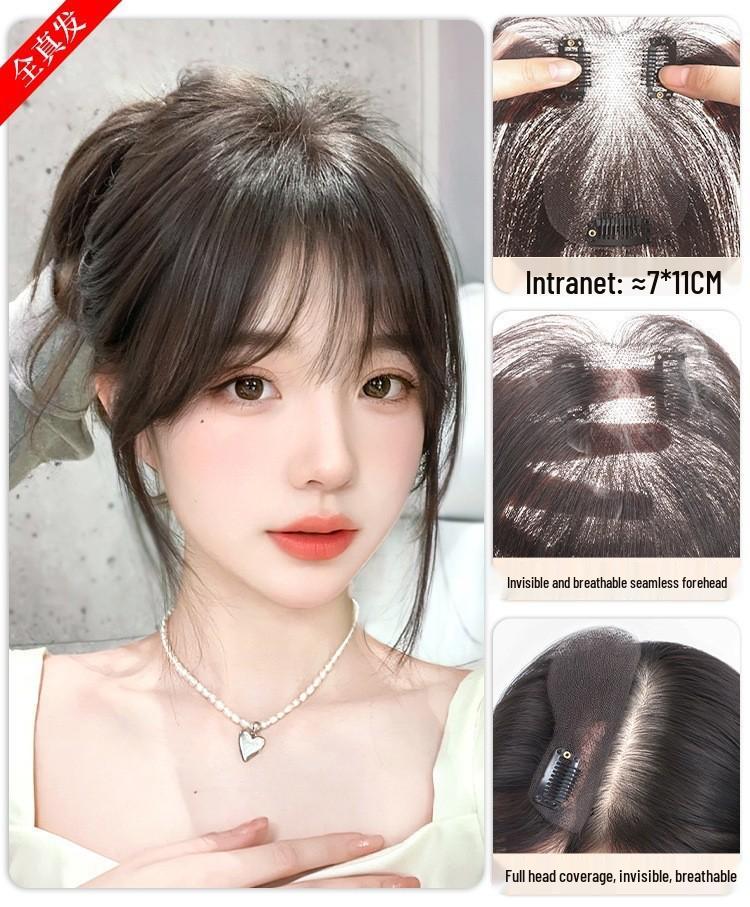 Parrucca con frangia senza bordi BareFeel: Ciocca Top Clip-In Invisibile, Estensione Capelli Veri, Aumenta Volume, Soffice & Sottile per Donne