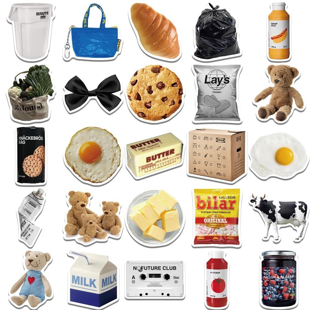 50pcs Ins Style Cartoon Milk Butter Food Stickers Aesthetic Phone Bike Wall Scrapbook Waterproof Sticker for Kids Toys Gifts