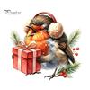 Easy Install Window Clings Christmas Bird Static Clings, PVC Waterproof Decals with Santa Hat And Glass Film Gift Box, Removable Stickers for Holiday