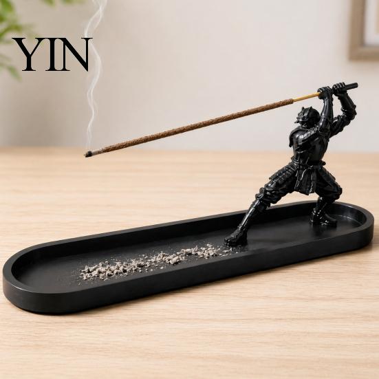 Samurai-Rüstung Räucherstäbchenhalter Schwert-Brenner Ornament mit Aschenbecher, Zen-Stil Kreativer Ständer für Heim- und Bürodekoration, Meditationsgeschenke für Männer und Tee