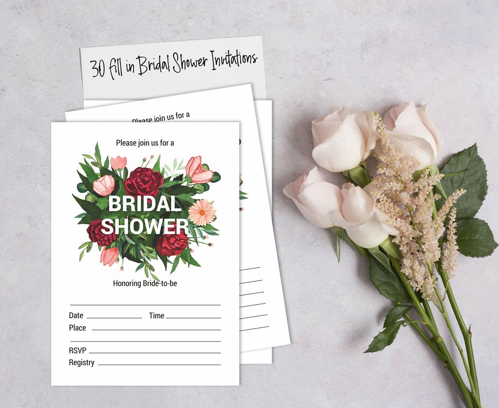 Inkdotpot 30A  Floral GreeneryA  Fill-In Style Bridal Shower Invitations Wedding Blank