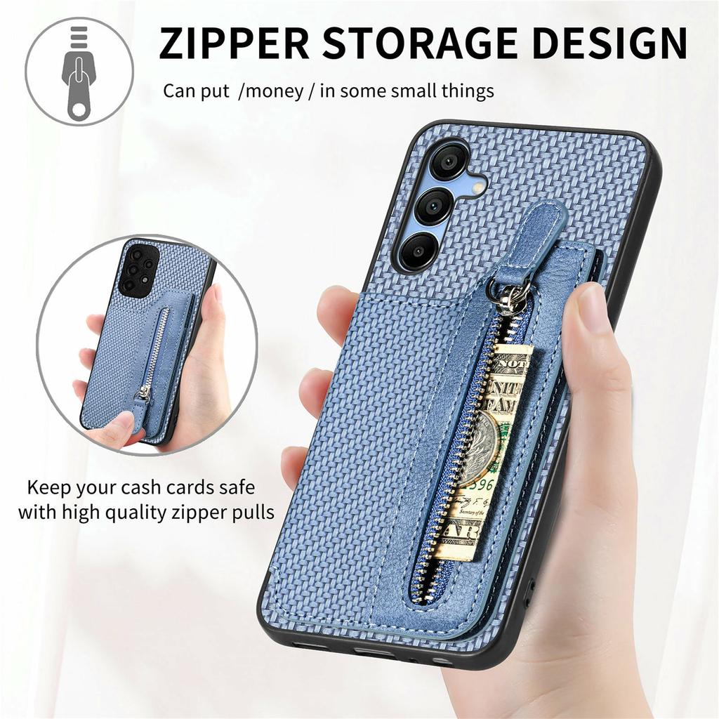 For Samsung Galaxy A16 4G/5G Case Leather+PC+TPU Zipper Pocket Kickstand Phone Cover