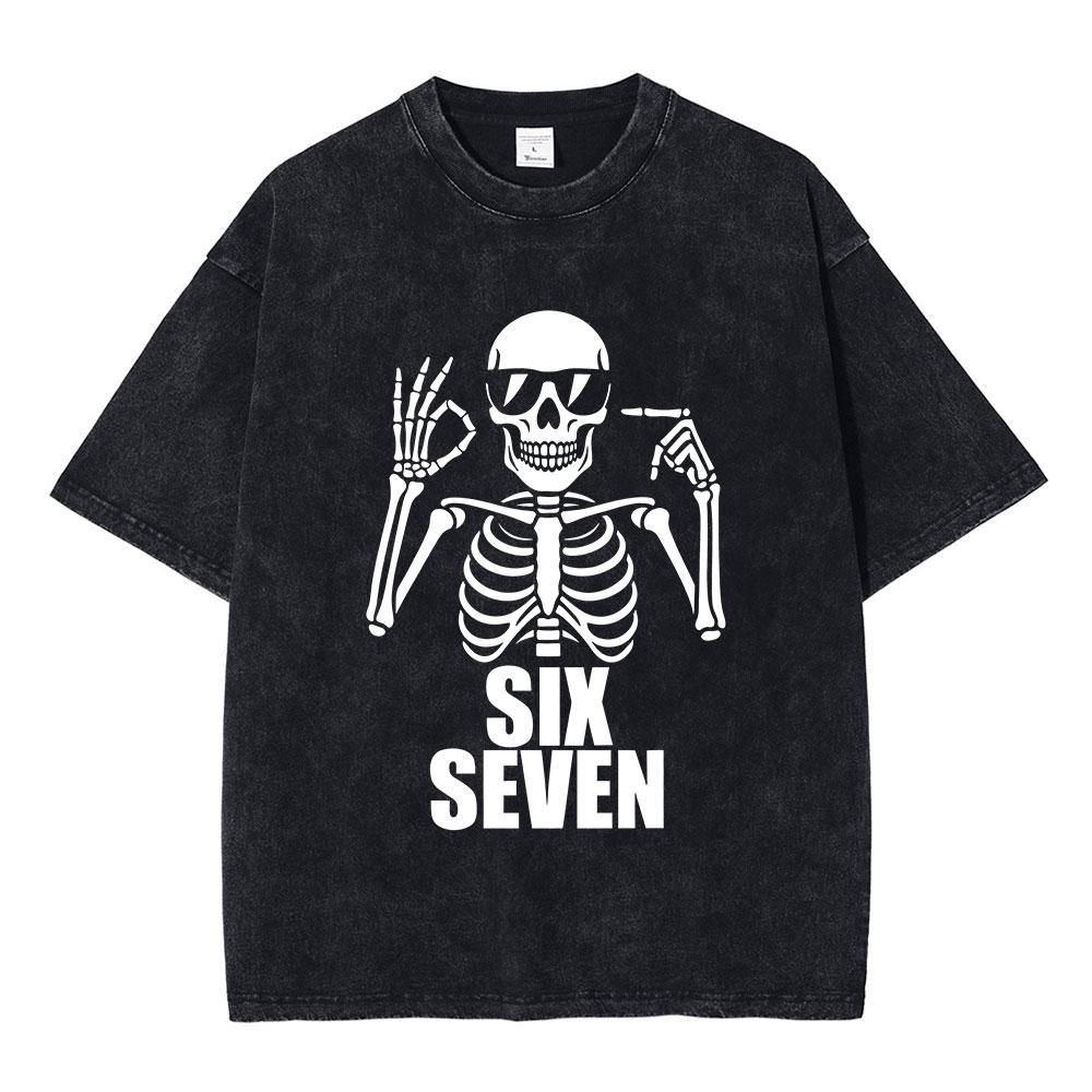 

Six Seven Funny Cartoon 67 Meme Vintage Washed T Shirt Men Women Clothing Fashion Harajuku Tshirt Summer Cotton Casual Tshirts S