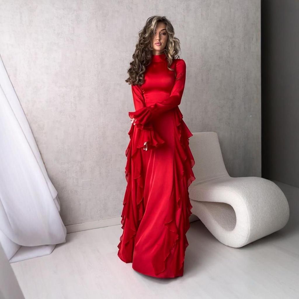 2024 European & American Women's Autumn High Waist Bell Sleeve Dress