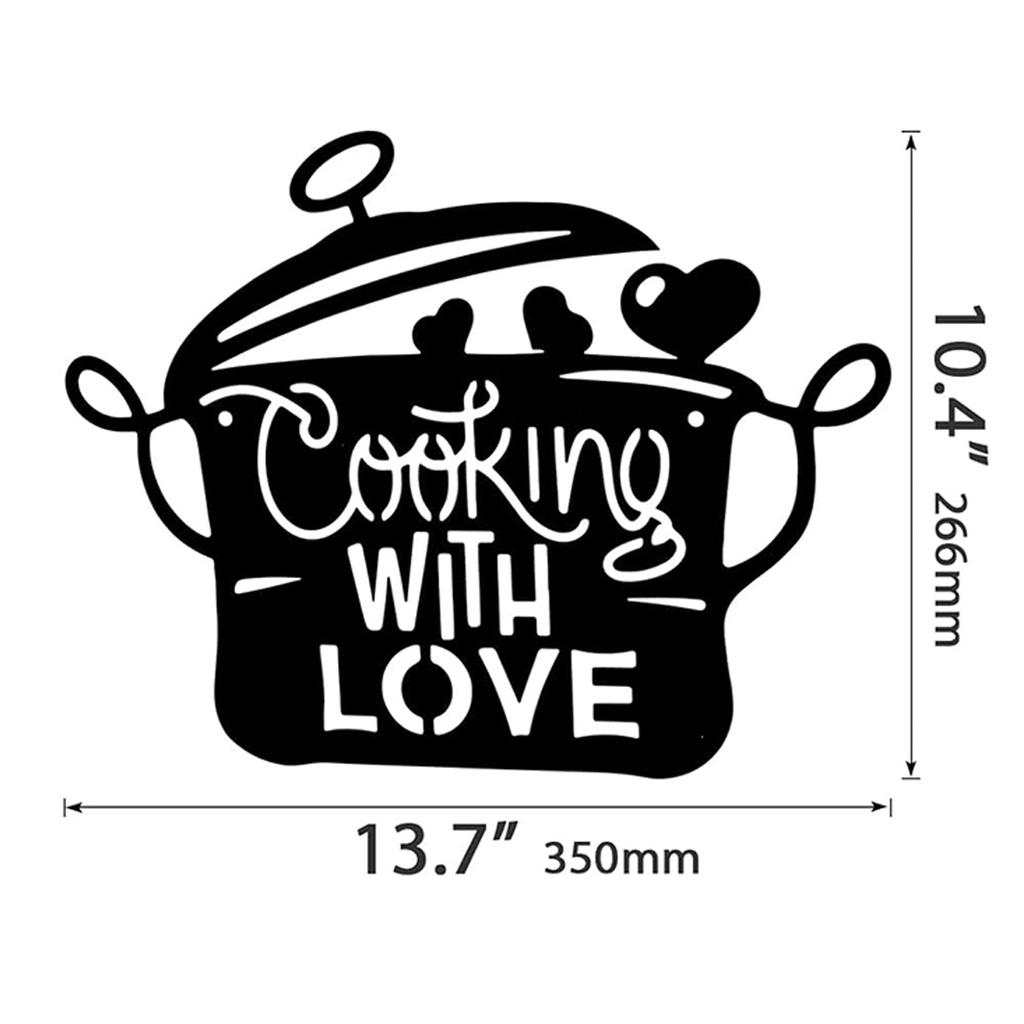 Black Metal Kitchen Sign: ‘Cooking with Love’ for Chic Décor.Elegant Black Metal Decor: ‘Cooking Love’ for Stylish Kitchens.