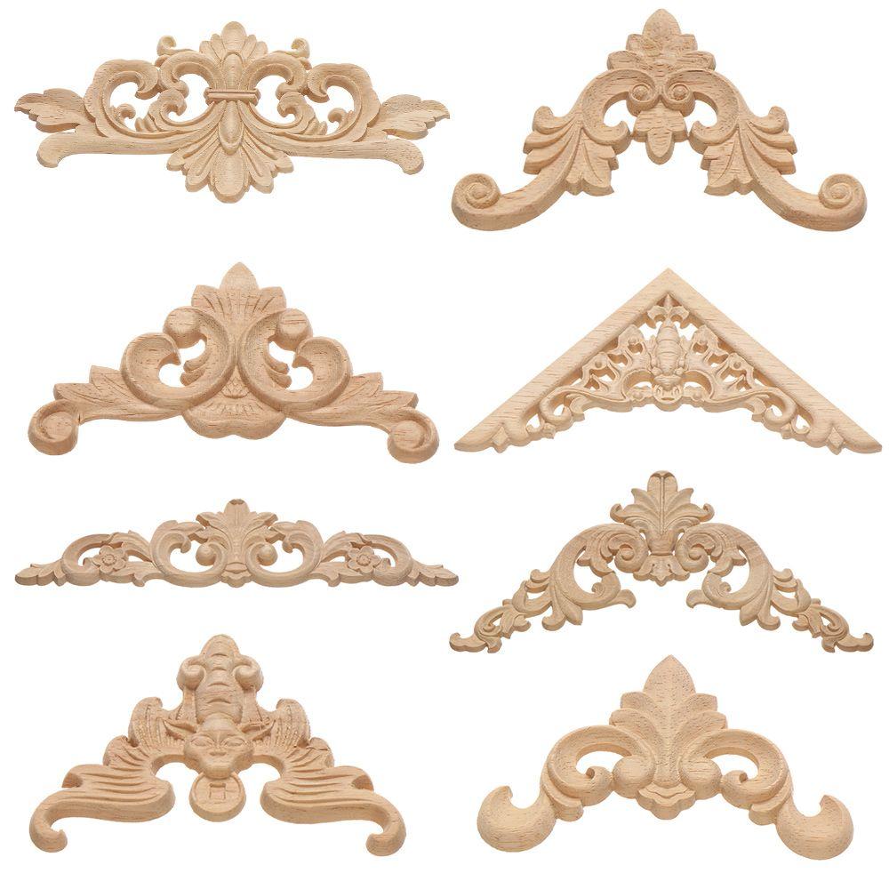 Wall Door Furniture Wood Carving Decorative Unique Natural Floral Wood Carved Wooden Figurines Crafts Corner Appliques Frame