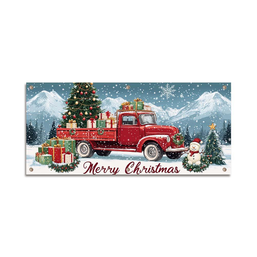 Decorate the Garage Door with Christmas Yard Banners and Hang the Party Decoration Backdrop.