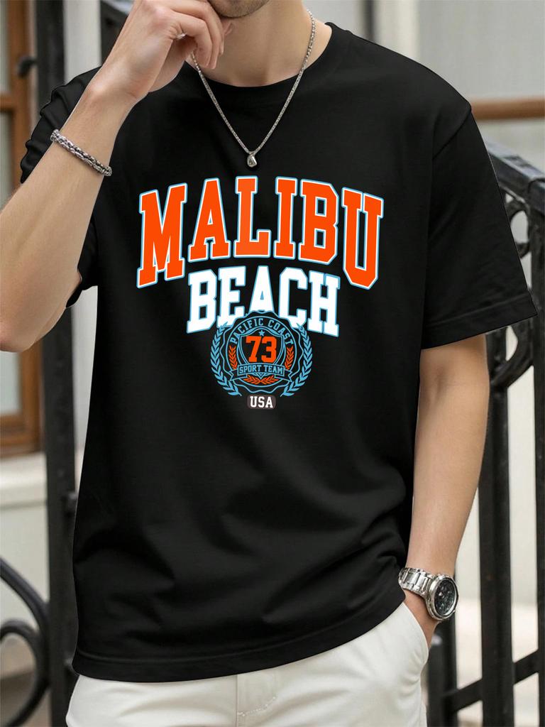 Malibu Beach 73 Usa Print Man T Shirts Hip Hop ONeck AllMatch Sportswear Casual Cotton Vintage TShirt Unisex Fashion Clothes