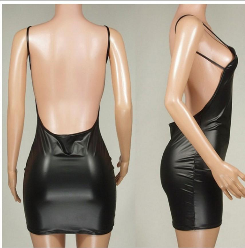 European & American Style Patent Leather Backless Strap Jumpsuit - Sexy & Short Lingerie Homewear for Women