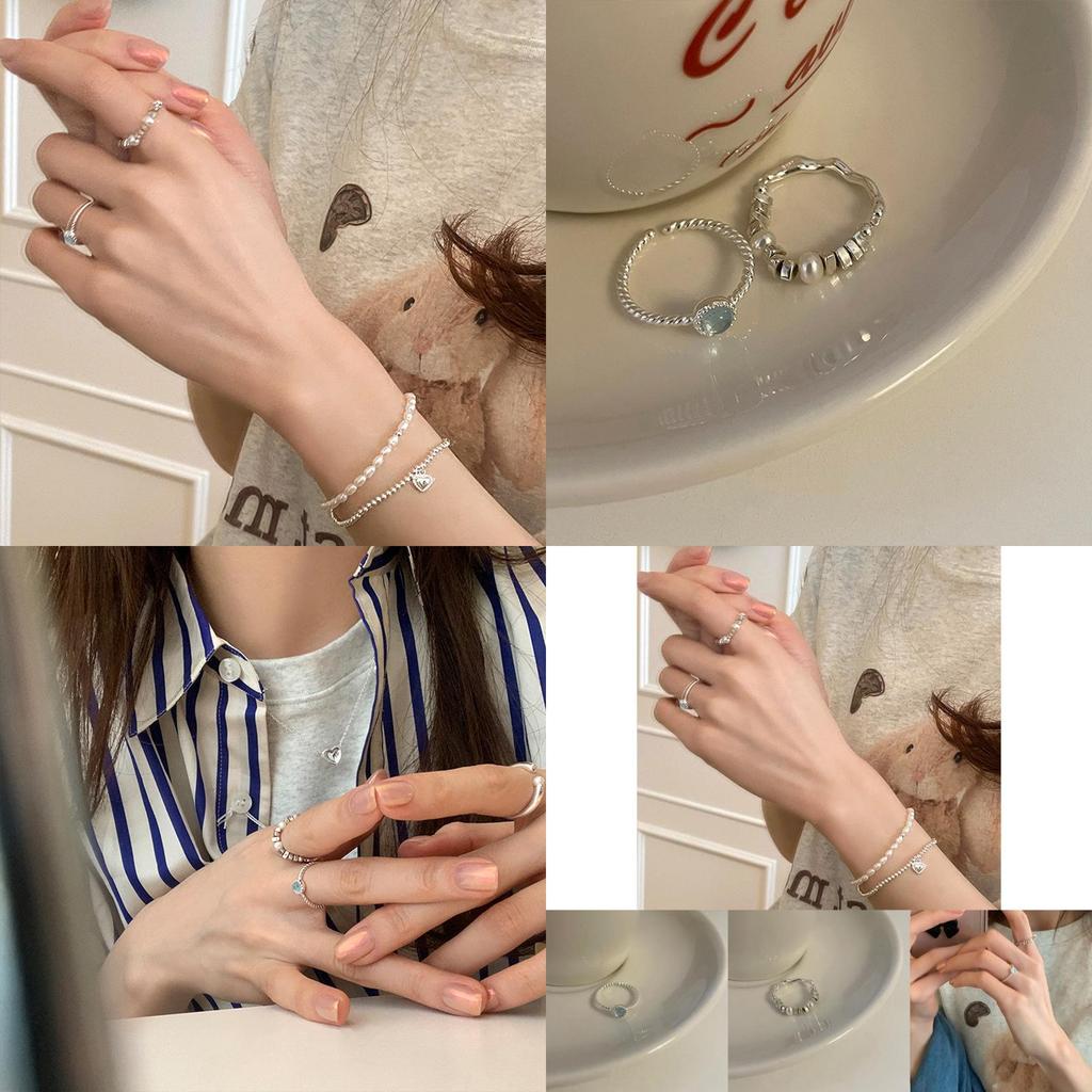 Stylish Minimalist Copper Ring With Pearl And Silver Gemstones For Fashionable Women