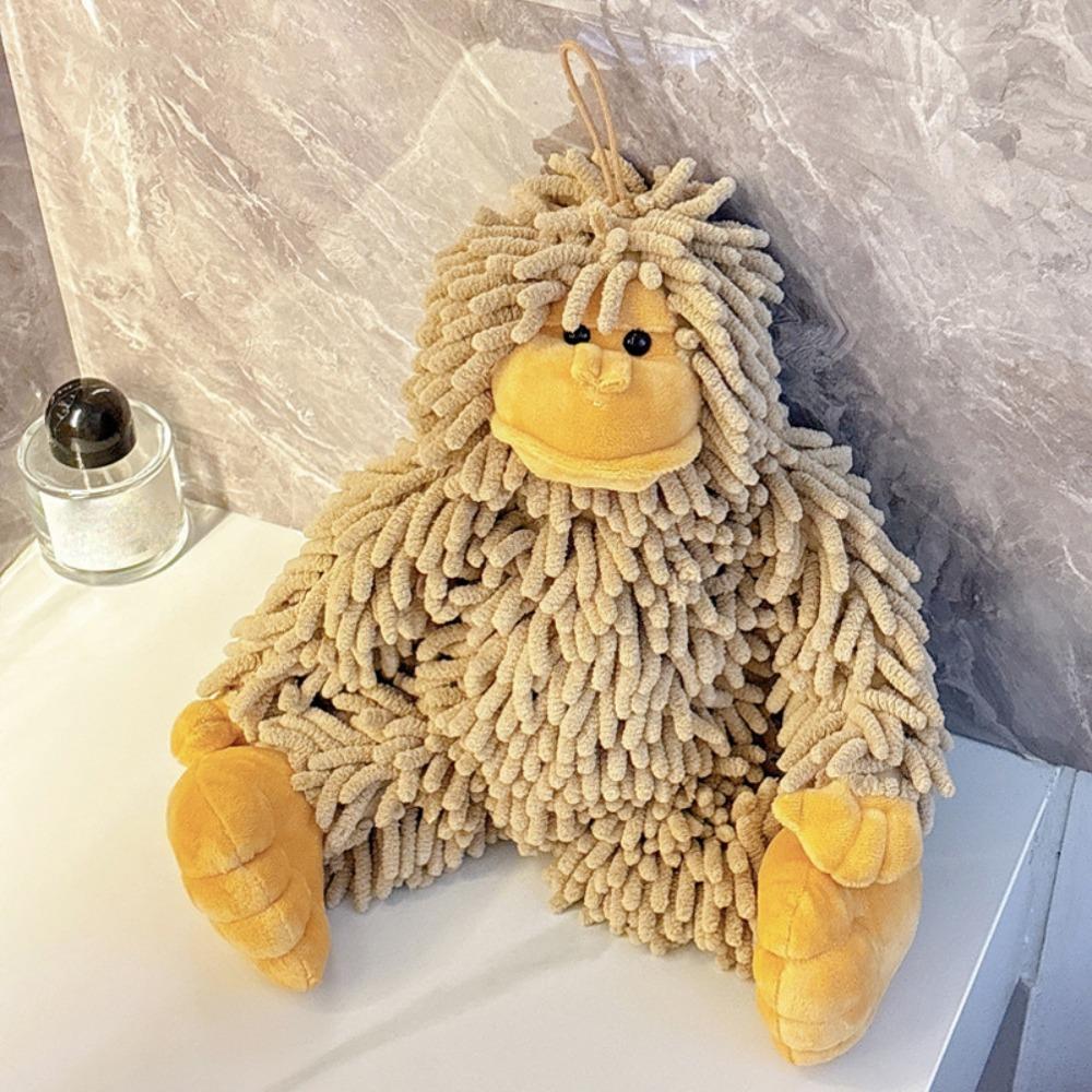 Absorbent Gorilla Chenille Hand Towel Fluffy Three-dimensional Kitchen Towel Quick-drying Hanging Animal Washcloth кофейный