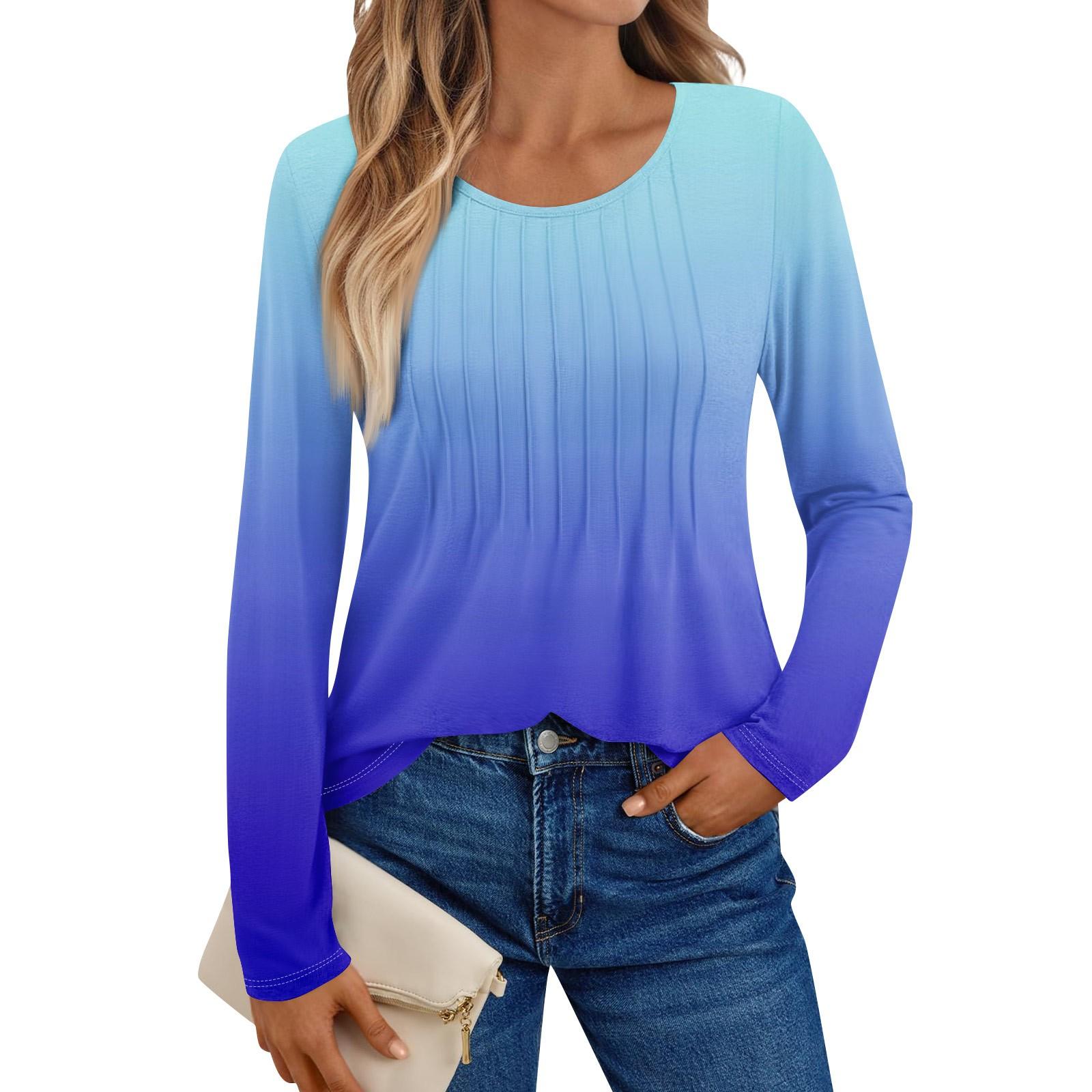 

Женские рубашки с длинным рукавом, графические футболки, повседневные базовые топы, пуловеры M синий