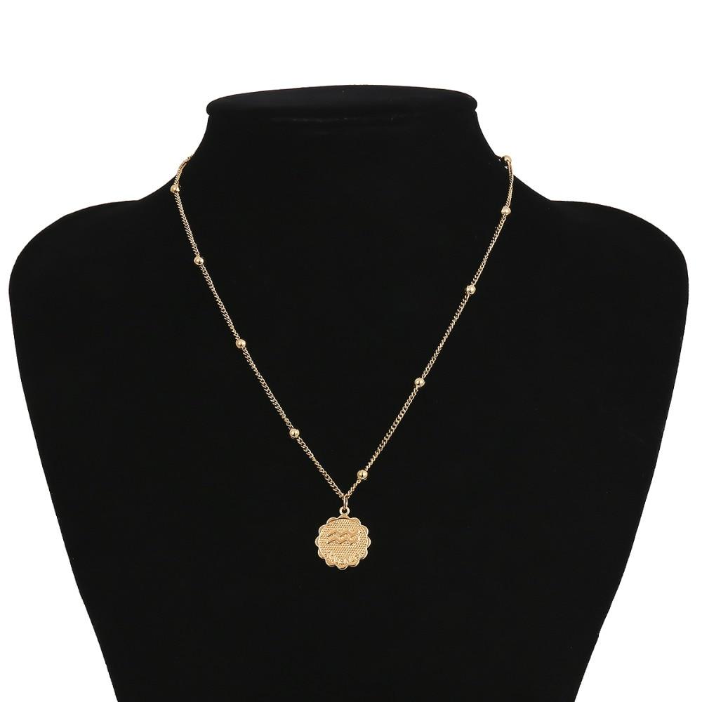 Carved Coin Pendant Women Jewelry Twelve Constellations Long Chain Necklace Carved Coin Pendant Women Jewelry Twelve Constellations Long Chain Necklace