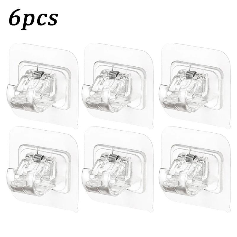 

4/6/24PCS Adjustable Curtain Rod Clip Self Adhesive Clamp Hook Curtain Holder Wall Bracket Holder Nail-Free Wall Hanging Clip