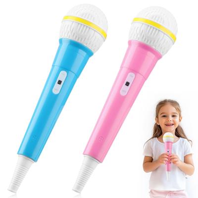 Facmogu 2-Piece Microphone Props for Role Play Karaoke Stage Costume Plastic Toy Kids Realistic Sound Blue Pink
