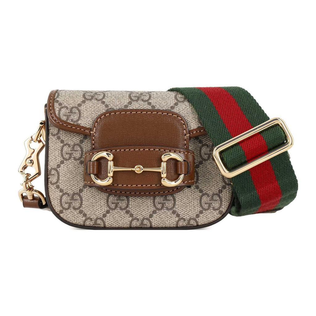 Gucci Bolso Mini Horsebit 1955 GG Piel Marrón Cinta Roja y Verde Herrajes Dorados Uso Diario 699760-HUHHG-8565