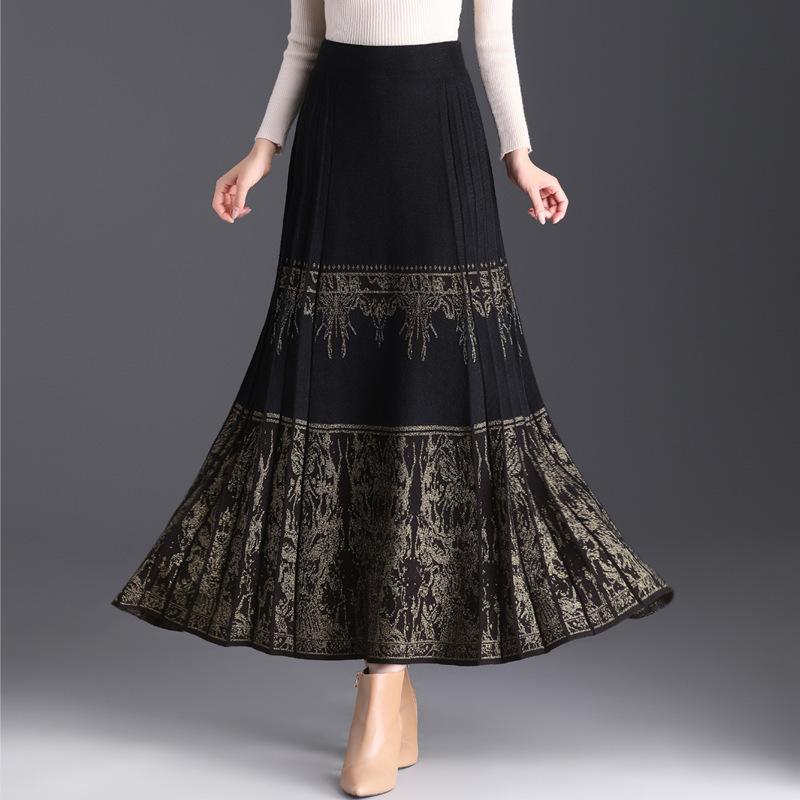 

Винтажная вязаная юбка Осень/Зима Эластичная А-силуэта Длинная юбка 3XL