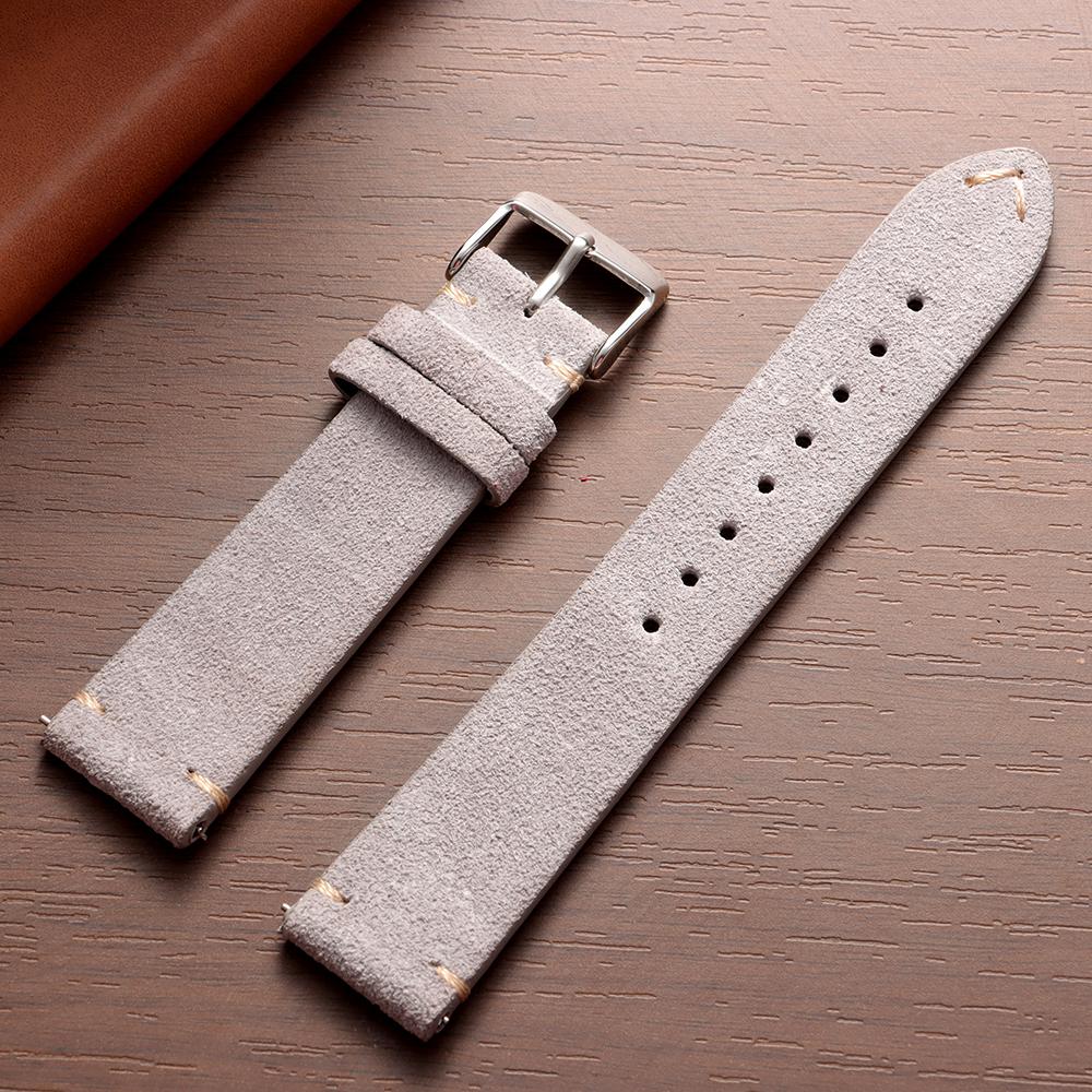 14mm 16mm 18mm 20mm 22mm Zamszowy Pasek do Zegarka Szary Vintage Pasek Zamienny Bransoletka Ręcznie Szyty Pasek do Zegarka dla Oris