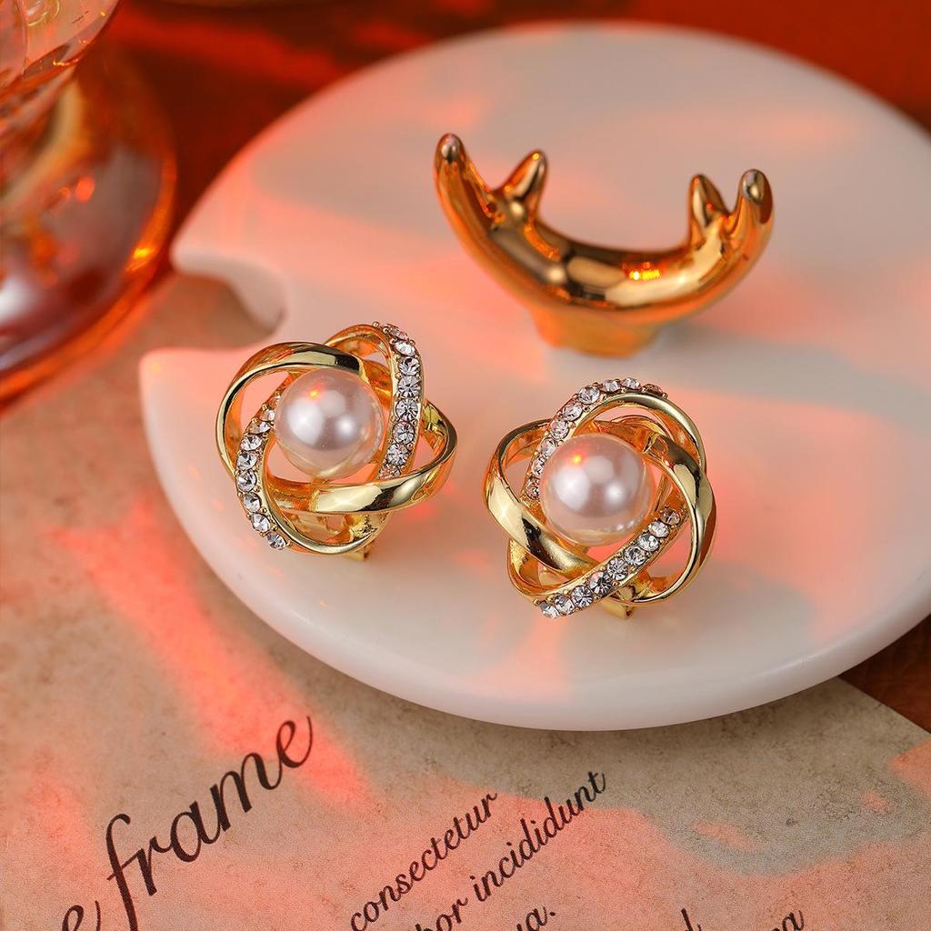 2024 Elegant Rhinestone Pearl Earrings - High-End Bird's Nest Design for All-Match Style