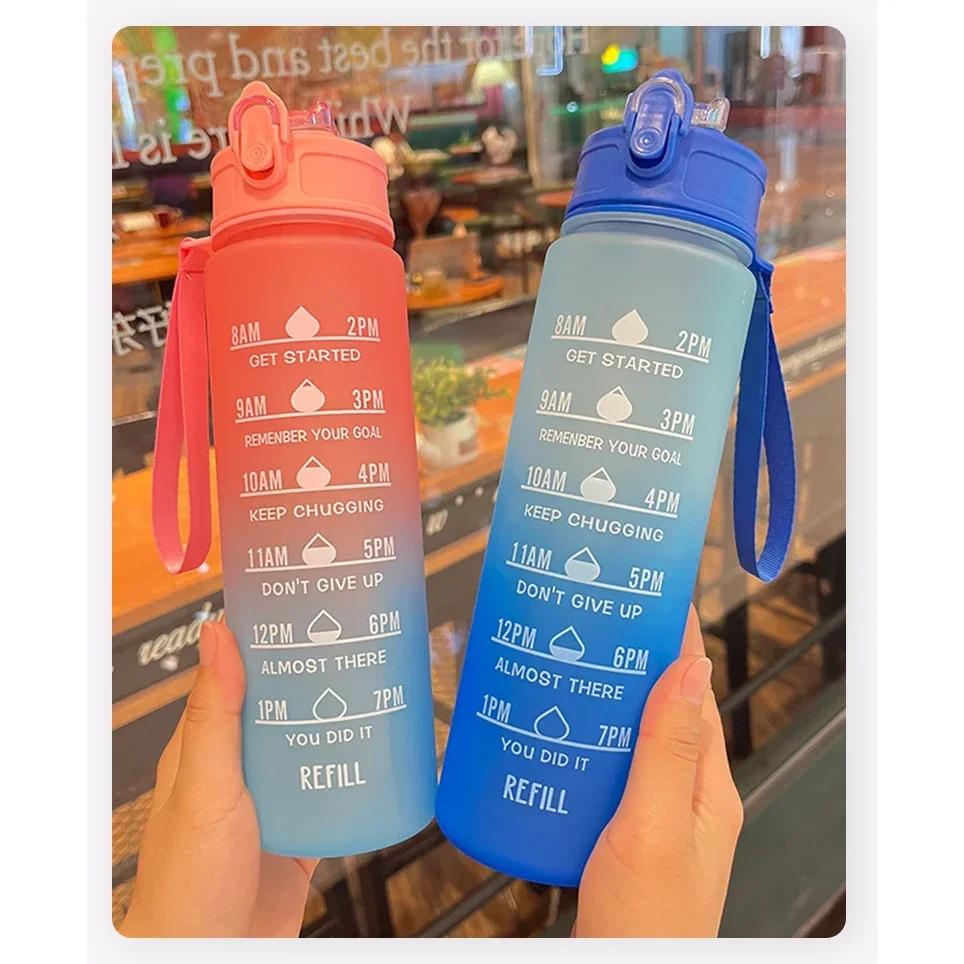

800ML Colorful Water Bottle Motivational Drinking Bottle Sports Water Bottle with Time Marker Portable Reusable Plastic Cups 800ML