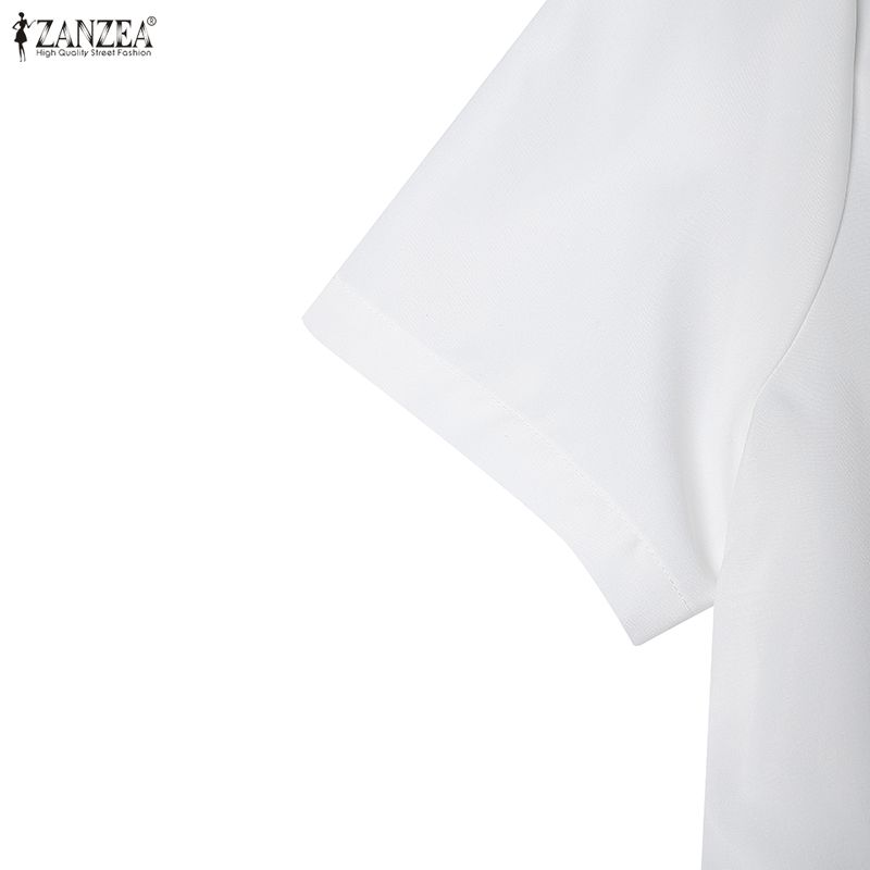 ZANZEA Womens Casual Round Neck Pleated Hem Patchwork Commute Short Sleeve Dress