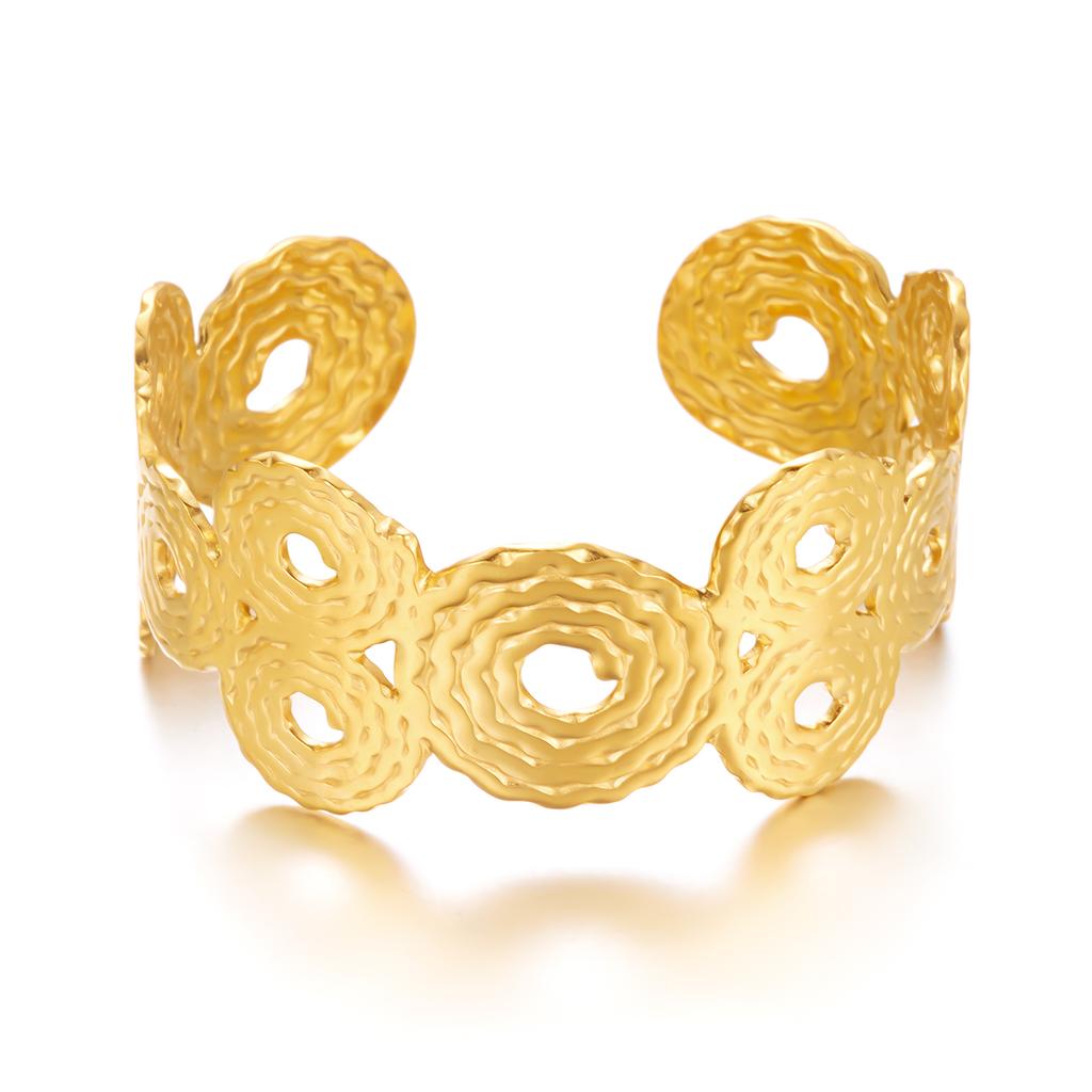 Exaggerated Stainless Steel Metal Shell Flower Cuff Bangle Bracelet for Women Vintage Gold Color Bangles Beach Party Jewelry New