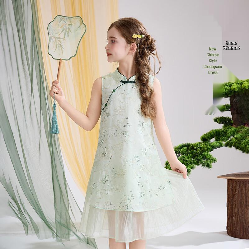 ASK JUNIOR Girls  Chinese Style Sleeveless Qipao Dress 140