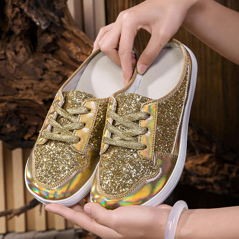 Large size gold sequins reflective punk style spring new board shoes spirit guy casual trendy shoes