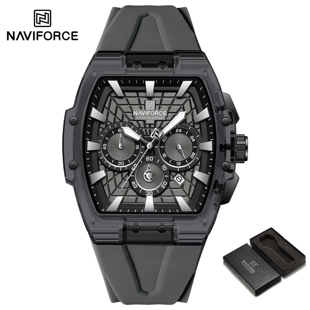 NAVIFORCE Original Men Sports Chronograph Watch Quartz Movement Silicone Strap 50m Waterproof Luminous Pointer Lightweight Men Casual Watch NF6113