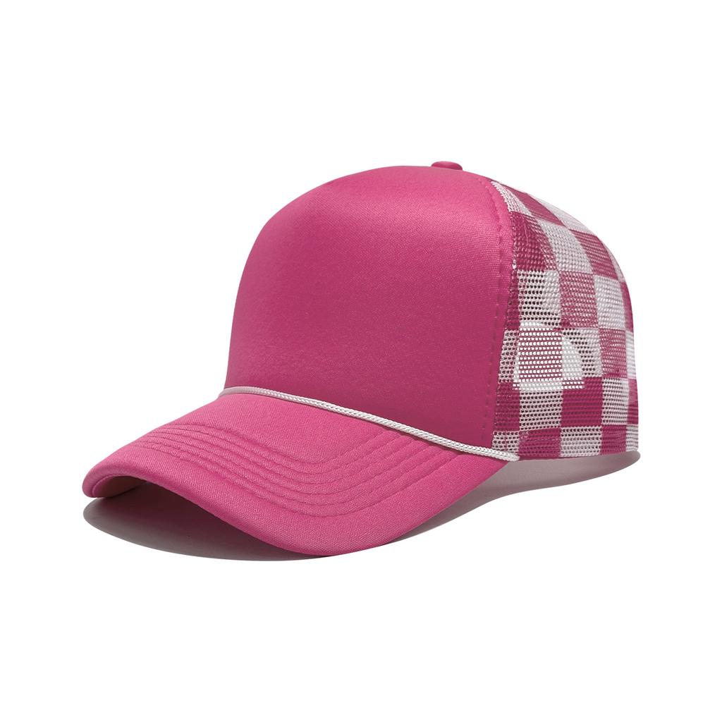New Plaid Baseball Cap with Rope Truck Mesh Cap Outdoor Leisure American Fashion Breathable Sun Protection Advertising Cap