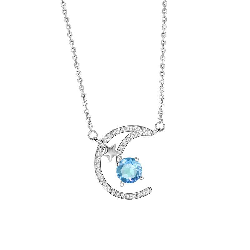 Xingyue natural colored treasure necklace s925 sterling silver inlaid amethyst peridot pendant niche light luxury collarbone chain women