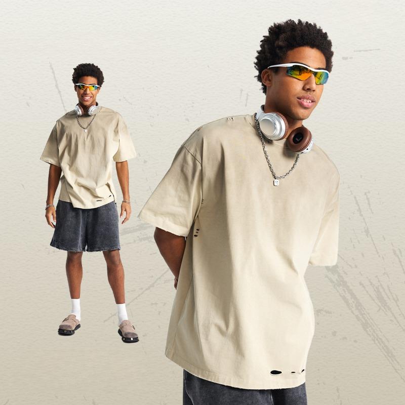 

EastRogue Spray-dyed, Ripped and Washed Men s Short-sleeved T-shirt, Loose and Distressed, Trendy Short-sleeved T-shirt XXL