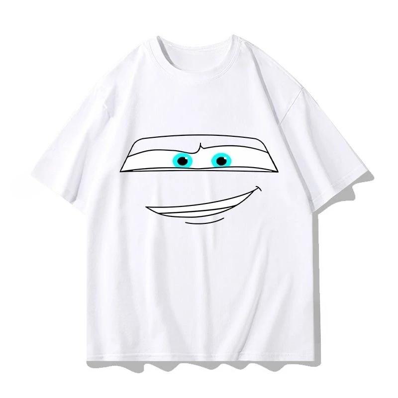 Smile Cars McQueen Unisex T-shirt Gift for Couple Cotton Tops Tees Short Sleeve Clothing Streetwear Oversized Unisex