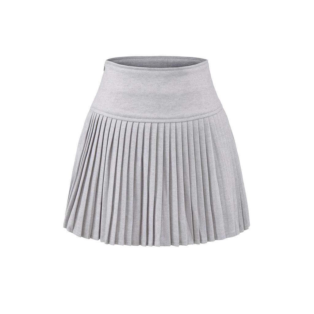 Women's High-Waisted Gray Pleated Wool Blend Mini Skirt - Elegant, Anti-Exposure Design for Autumn/Winter 2025