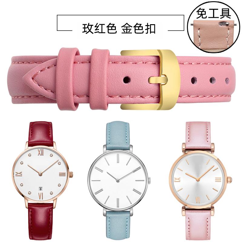 10 12mm 14mm 15mm 16mm 18m Quick Release Strap Women Genuine Leather White Red Pink Blue Cowhide Watch Band Bracelet Accessories