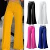 Women High Waist Long Pants Hollow Elastic Waistband Wide Leg Casual Trousers Solid Color Loose Fit Trousers
