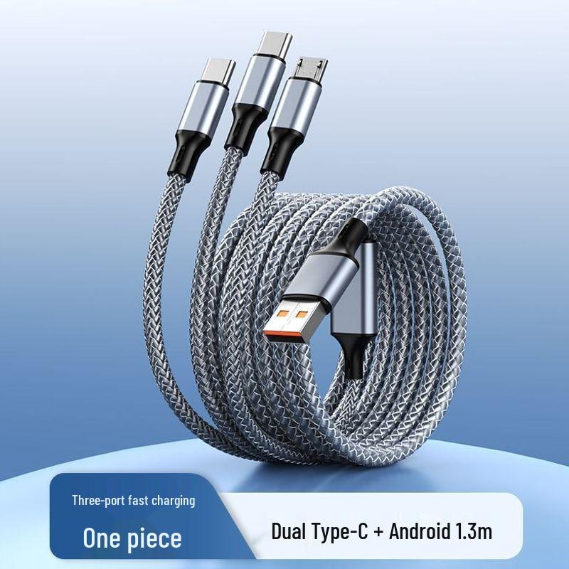 2m Multi-functional 3-in-1 Fast Charging Cable: USB-C & Android Compatible Charger
